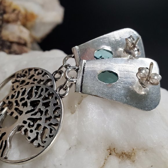 #GIFT Classic Silver Earrings Tree  Blue - Picture 4 of 4